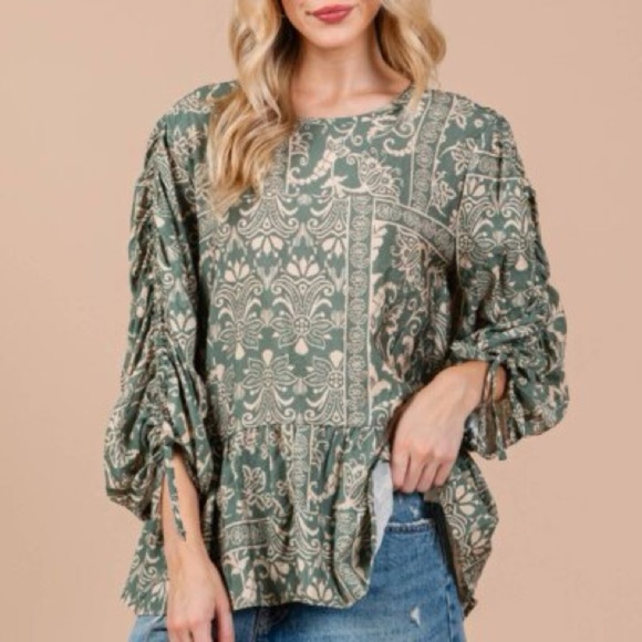 Ces Femme Olive Patterned Blouse - Picture 1 of 5